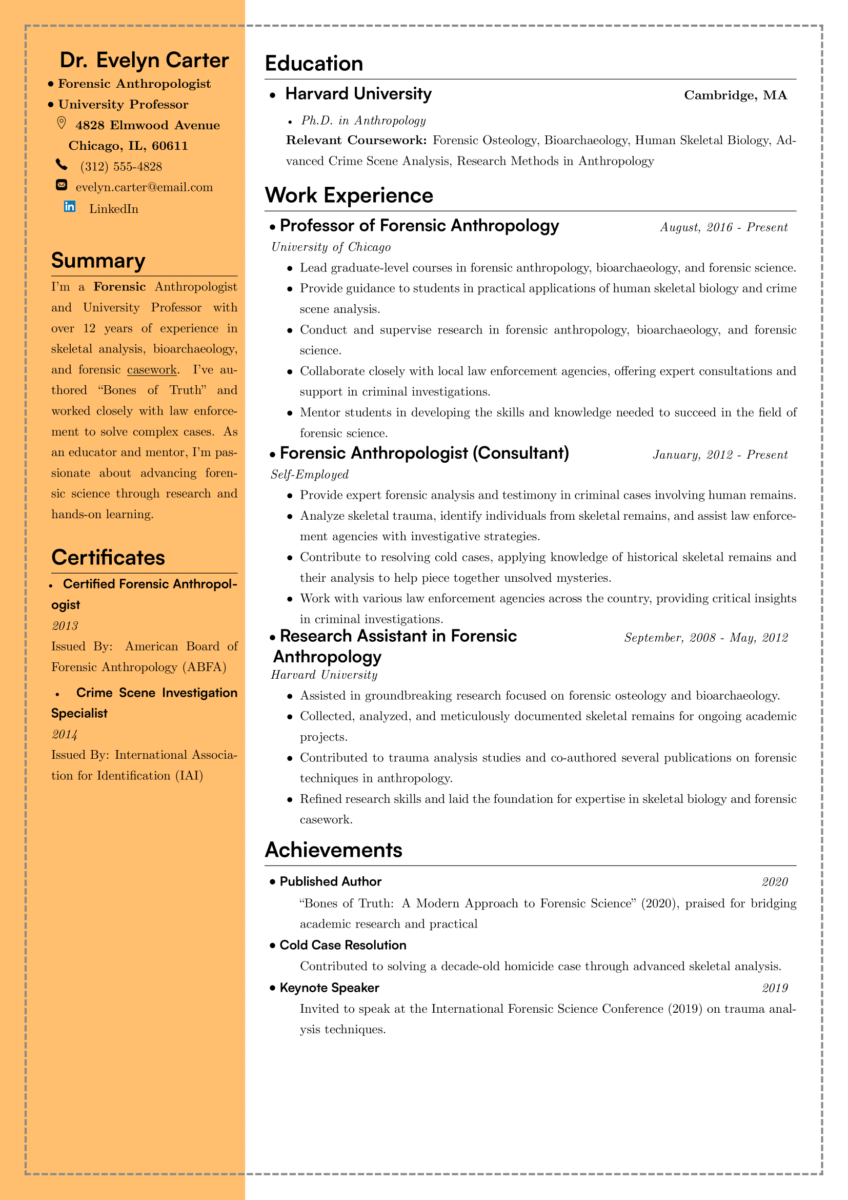 Side Column Resume Example